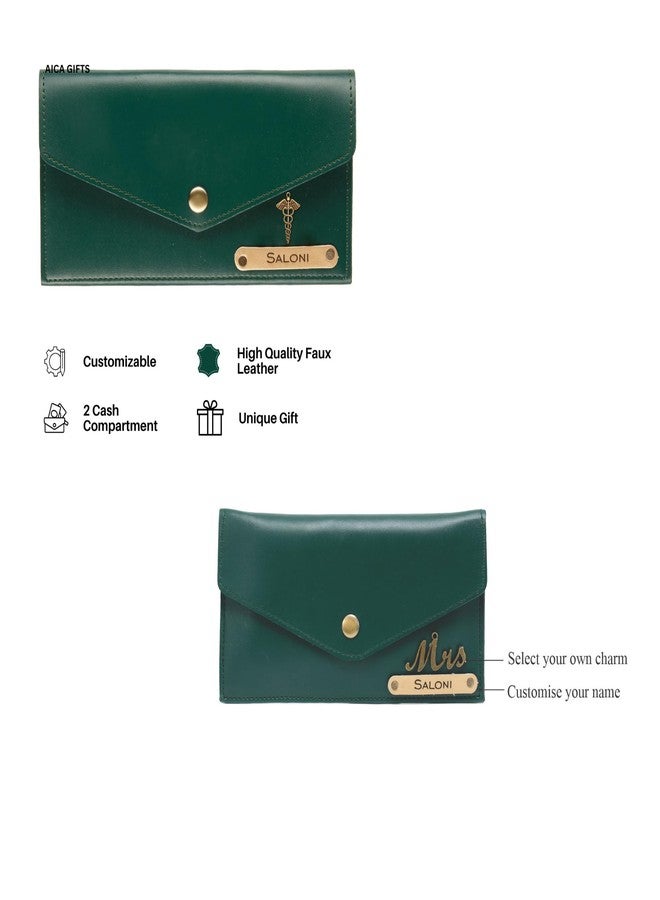 AICA Personalised Name Doctor DR Leather Wallet Gift Set for Women (DarkGreen) - Image 3